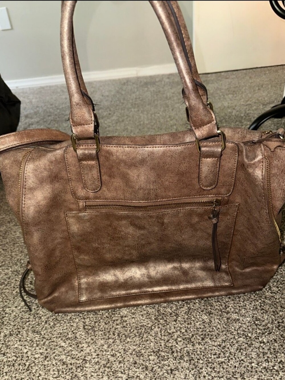 NeW MAURICES BROWN BRONZE LEATHER LAPTOP TOTE Large XL